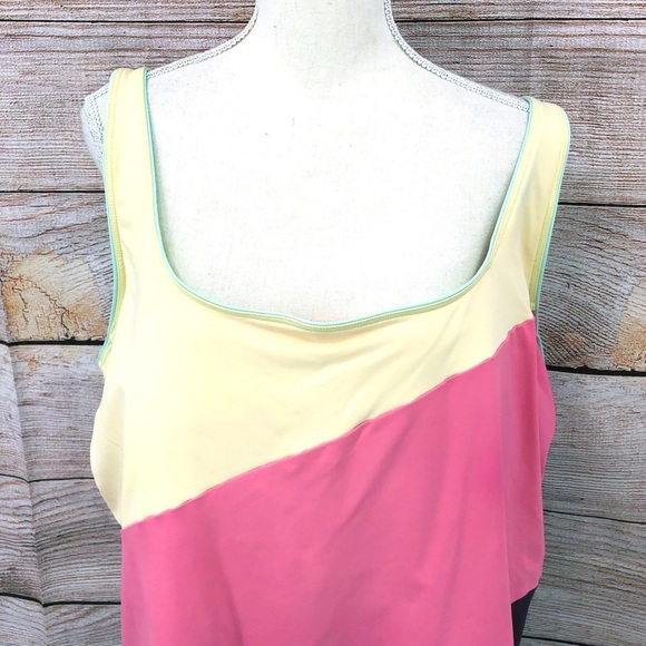 Lands' End Asymmetrical Colorblock Yellow Pink Blue Tankini Top Size 24W - Picture 3 of 11